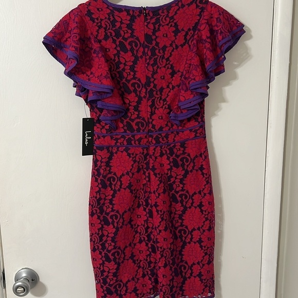 Lulu’s Purple and Red Lace Ruffle Mini Dress NWT - Picture 10 of 12